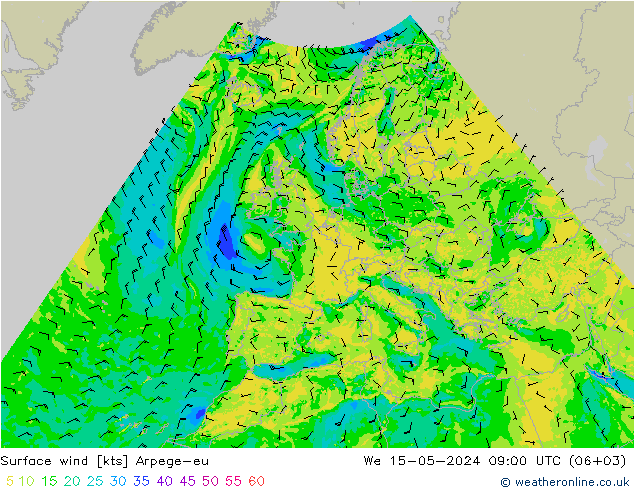Surface wind Arpege-eu We 15.05.2024 09 UTC