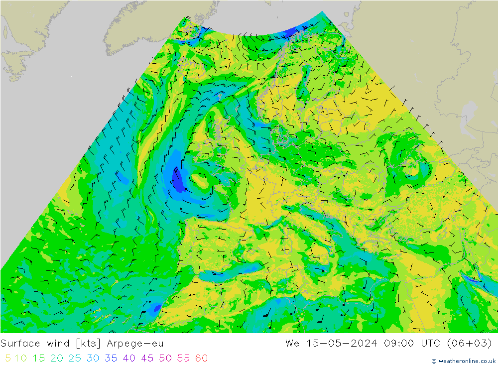 Surface wind Arpege-eu We 15.05.2024 09 UTC