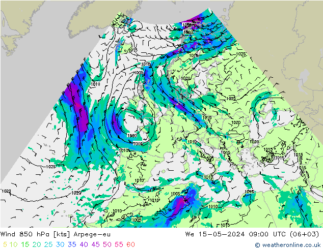 Wind 850 hPa Arpege-eu Mi 15.05.2024 09 UTC