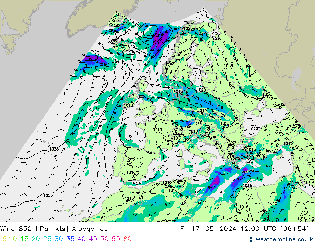 Wind 850 hPa Arpege-eu Fr 17.05.2024 12 UTC