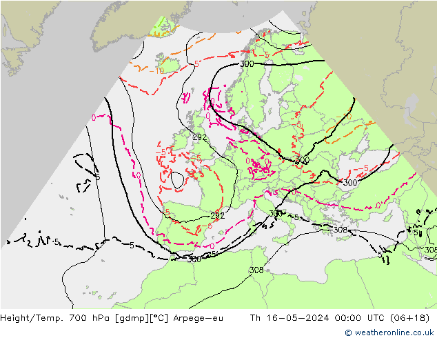Hoogte/Temp. 700 hPa Arpege-eu do 16.05.2024 00 UTC