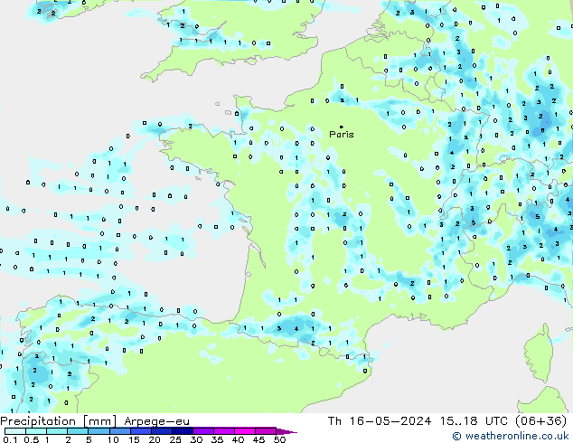 Niederschlag Arpege-eu Do 16.05.2024 18 UTC
