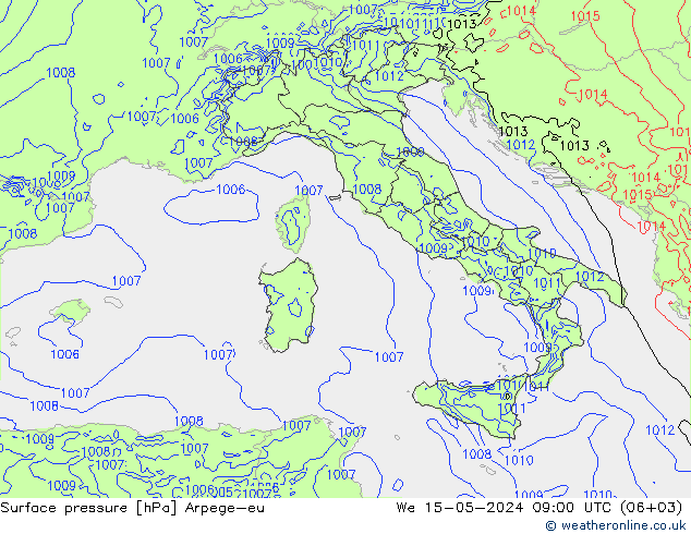 Pressione al suolo Arpege-eu mer 15.05.2024 09 UTC