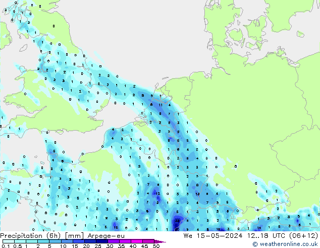 Precipitation (6h) Arpege-eu We 15.05.2024 18 UTC