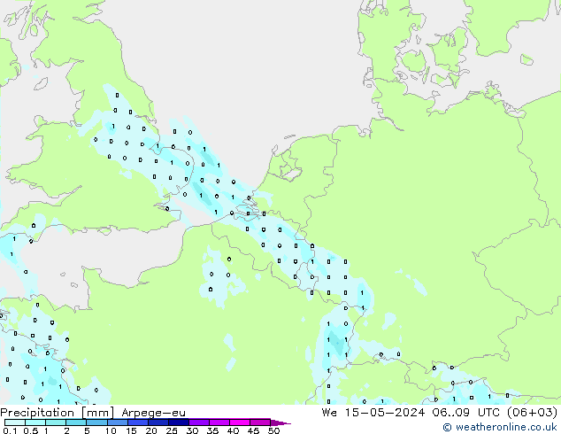 Precipitation Arpege-eu We 15.05.2024 09 UTC