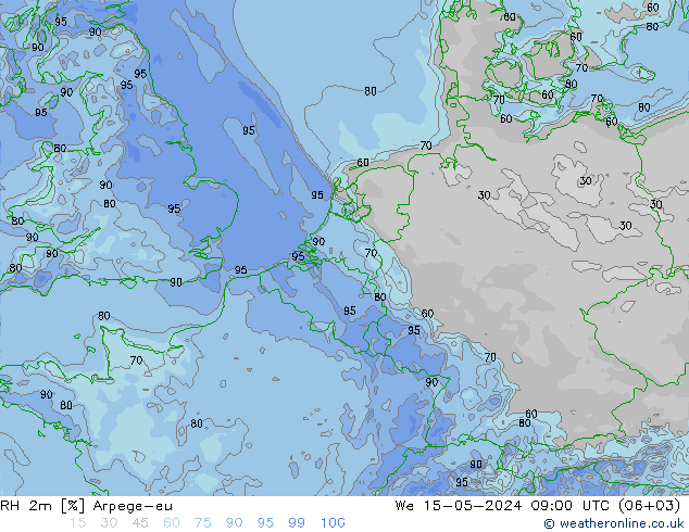 RH 2m Arpege-eu 星期三 15.05.2024 09 UTC