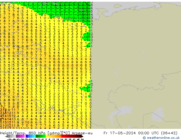 Yükseklik/Sıc. 850 hPa Arpege-eu Cu 17.05.2024 00 UTC