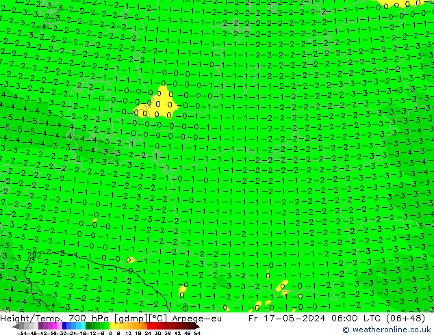 Geop./Temp. 700 hPa Arpege-eu vie 17.05.2024 06 UTC
