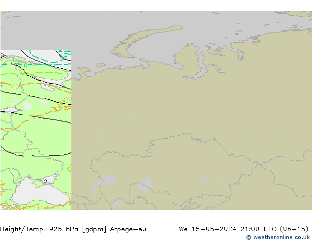Hoogte/Temp. 925 hPa Arpege-eu wo 15.05.2024 21 UTC