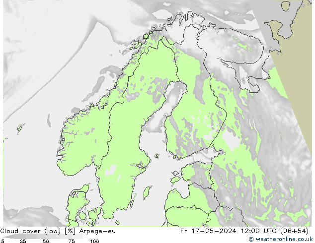 Cloud cover (low) Arpege-eu Fr 17.05.2024 12 UTC