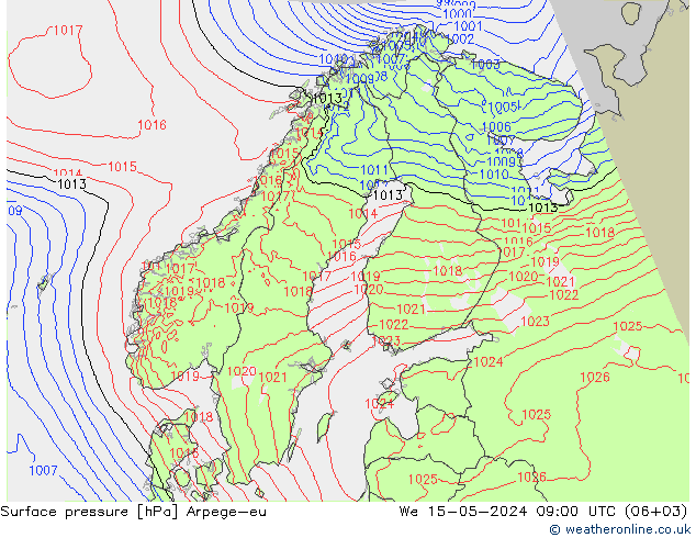 地面气压 Arpege-eu 星期三 15.05.2024 09 UTC