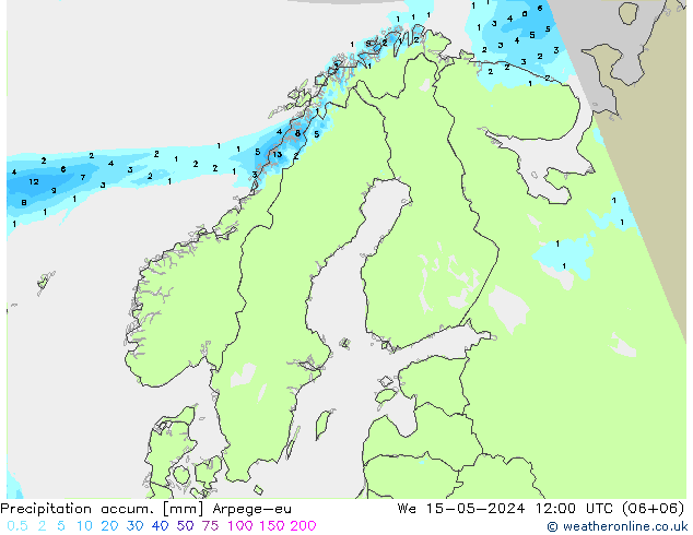 Precipitación acum. Arpege-eu mié 15.05.2024 12 UTC