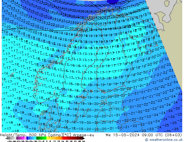 Height/Temp. 500 hPa Arpege-eu 星期三 15.05.2024 09 UTC