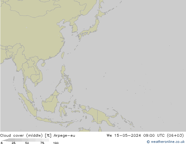 Cloud cover (middle) Arpege-eu We 15.05.2024 09 UTC