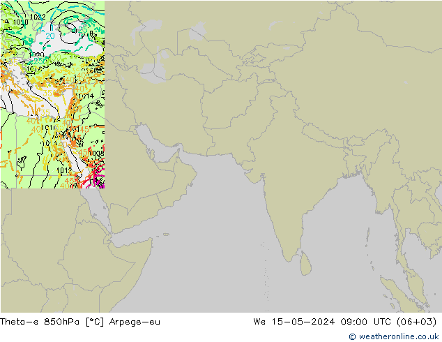 Theta-e 850hPa Arpege-eu 星期三 15.05.2024 09 UTC