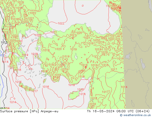 Pressione al suolo Arpege-eu gio 16.05.2024 06 UTC