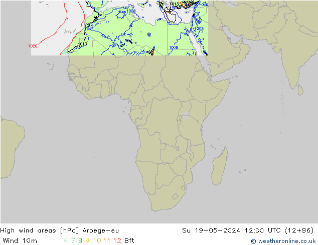 High wind areas Arpege-eu Ne 19.05.2024 12 UTC