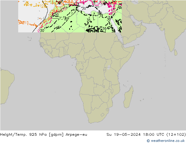 Height/Temp. 925 hPa Arpege-eu dom 19.05.2024 18 UTC