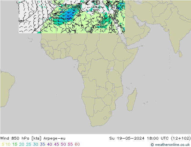 Wind 850 hPa Arpege-eu Ne 19.05.2024 18 UTC