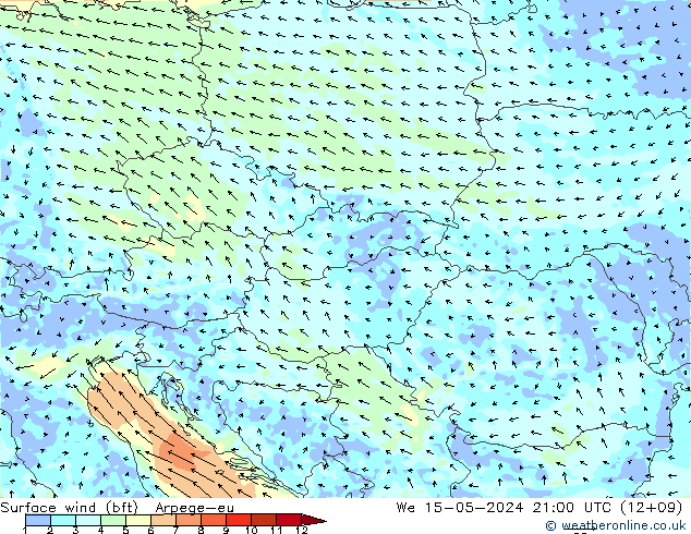 Surface wind (bft) Arpege-eu We 15.05.2024 21 UTC