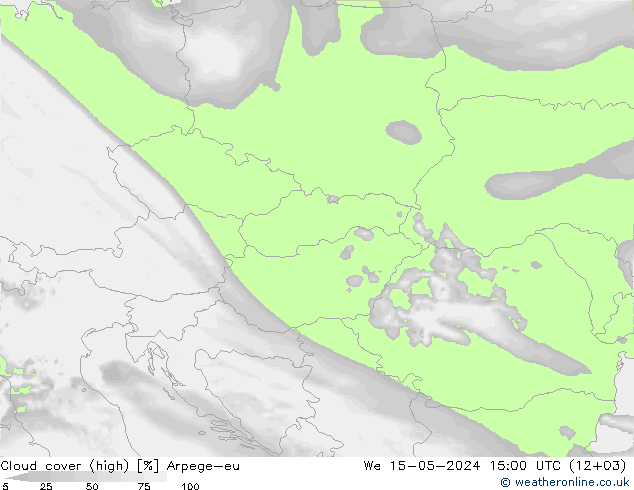 Cloud cover (high) Arpege-eu We 15.05.2024 15 UTC