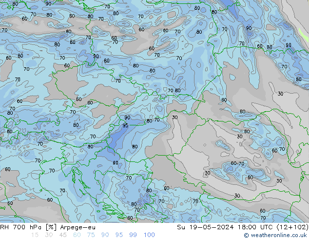 RH 700 hPa Arpege-eu Su 19.05.2024 18 UTC