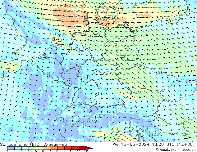 Wind 10 m (bft) Arpege-eu wo 15.05.2024 18 UTC