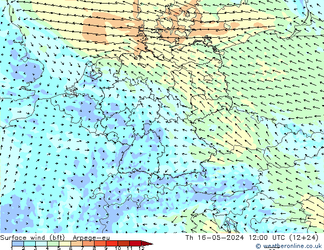 Rüzgar 10 m (bft) Arpege-eu Per 16.05.2024 12 UTC