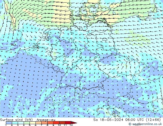 Rüzgar 10 m (bft) Arpege-eu Cts 18.05.2024 06 UTC
