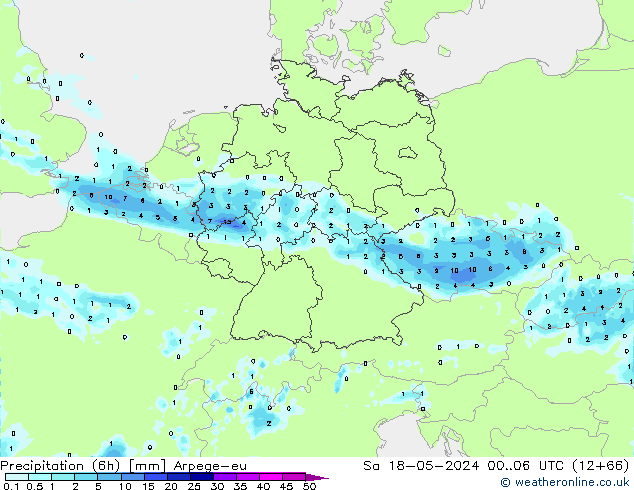Precipitation (6h) Arpege-eu So 18.05.2024 06 UTC