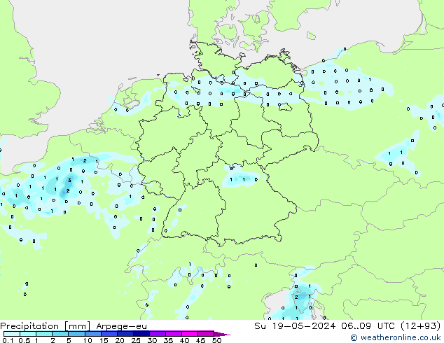 Niederschlag Arpege-eu So 19.05.2024 09 UTC