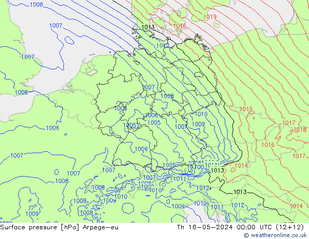 地面气压 Arpege-eu 星期四 16.05.2024 00 UTC