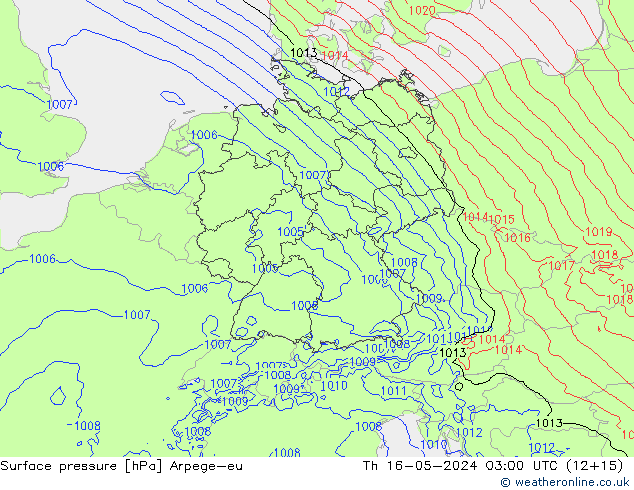 Surface pressure Arpege-eu Th 16.05.2024 03 UTC