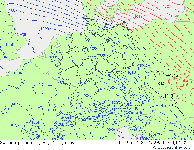 Surface pressure Arpege-eu Th 16.05.2024 15 UTC