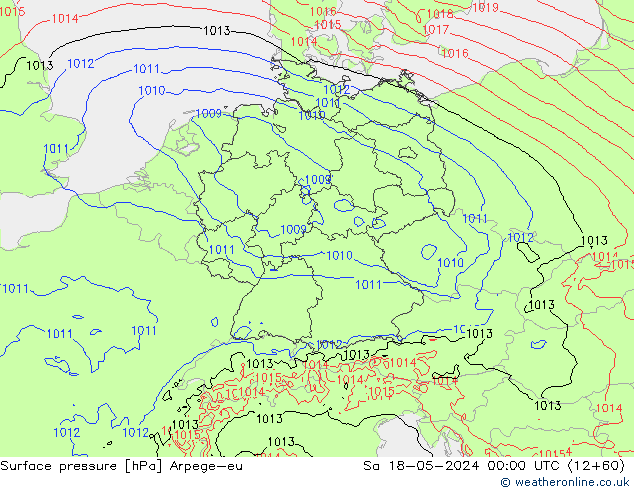 Pressione al suolo Arpege-eu sab 18.05.2024 00 UTC