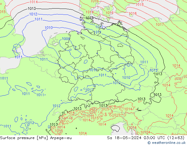 приземное давление Arpege-eu сб 18.05.2024 03 UTC