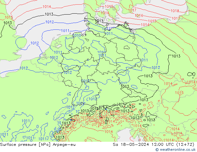 Presión superficial Arpege-eu sáb 18.05.2024 12 UTC