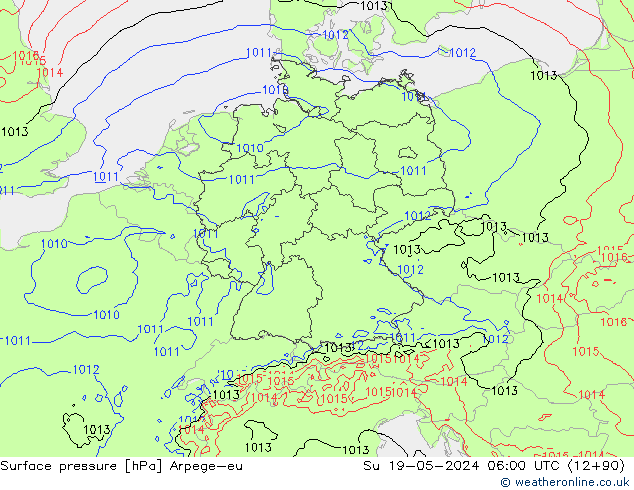Pressione al suolo Arpege-eu dom 19.05.2024 06 UTC