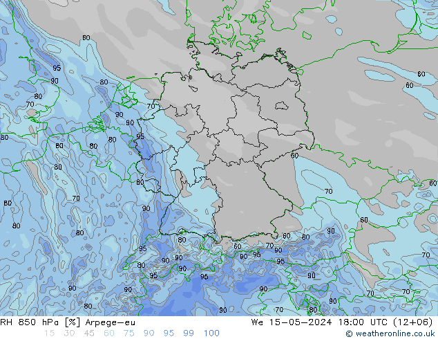 RH 850 hPa Arpege-eu St 15.05.2024 18 UTC