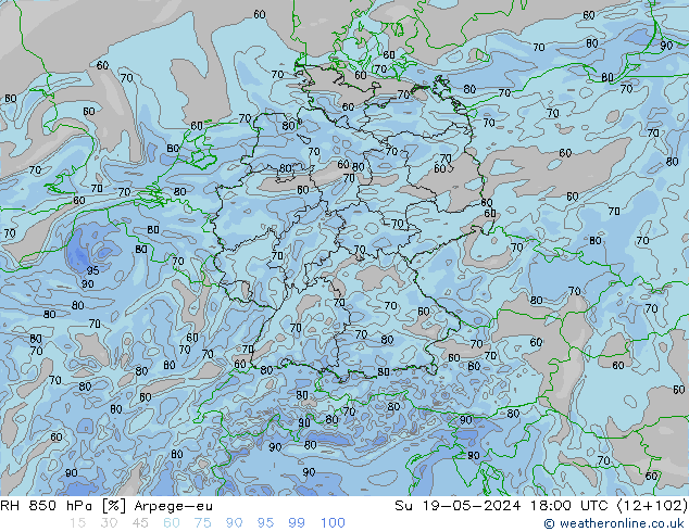 RH 850 hPa Arpege-eu Su 19.05.2024 18 UTC