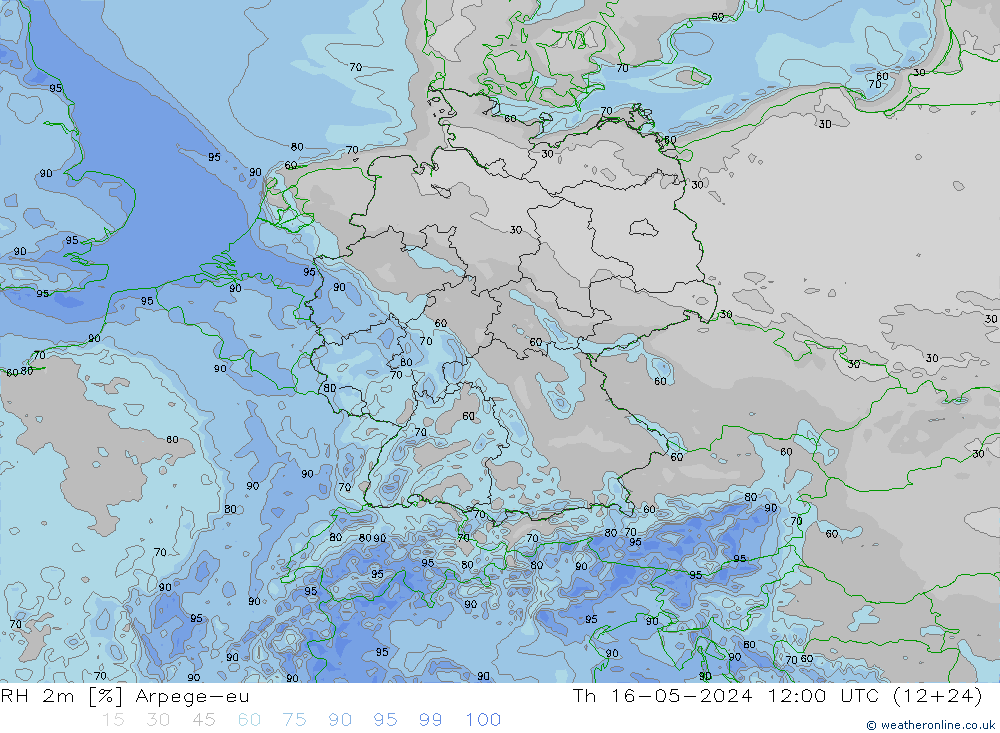 RH 2m Arpege-eu 星期四 16.05.2024 12 UTC