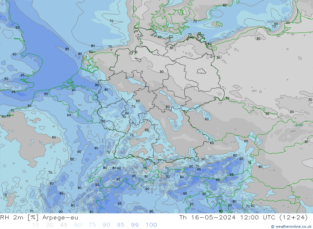 RH 2m Arpege-eu gio 16.05.2024 12 UTC