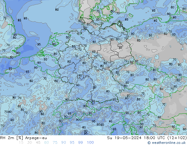 RH 2m Arpege-eu Su 19.05.2024 18 UTC