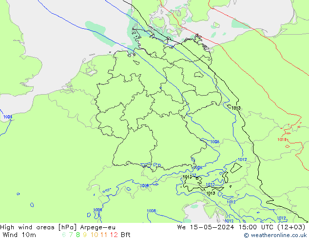 High wind areas Arpege-eu mié 15.05.2024 15 UTC