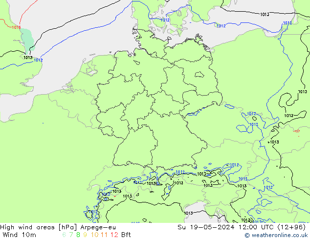 High wind areas Arpege-eu dim 19.05.2024 12 UTC