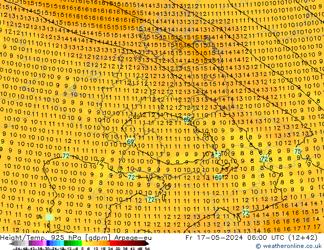 Height/Temp. 925 hPa Arpege-eu Fr 17.05.2024 06 UTC