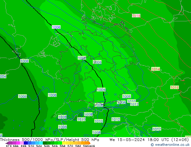 Espesor 500-1000 hPa Arpege-eu mié 15.05.2024 18 UTC