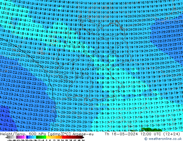 Height/Temp. 500 hPa Arpege-eu 星期四 16.05.2024 12 UTC