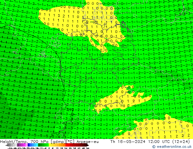 Height/Temp. 700 hPa Arpege-eu Th 16.05.2024 12 UTC