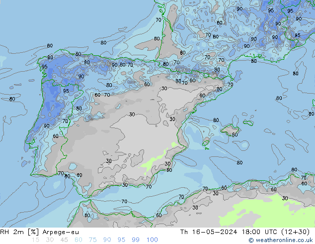 RH 2m Arpege-eu  16.05.2024 18 UTC